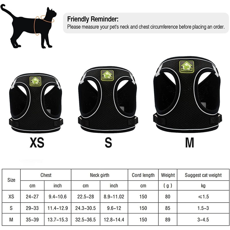 Adjustable Cat Harness, Escape Proof, Adjustable Cat Harness with Lead,