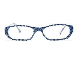 ICARA Bling Rhinestone Reading Glasses Fashion Ladies Readers Spring Hinge with Pattern Print Eyeglasses for Women (blue, 3, x)