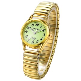 JewelryWe Women's Ultra Thin Easy Reader Watch Elastic Watch with Lunimous Dial, Golden/Silver Watch,