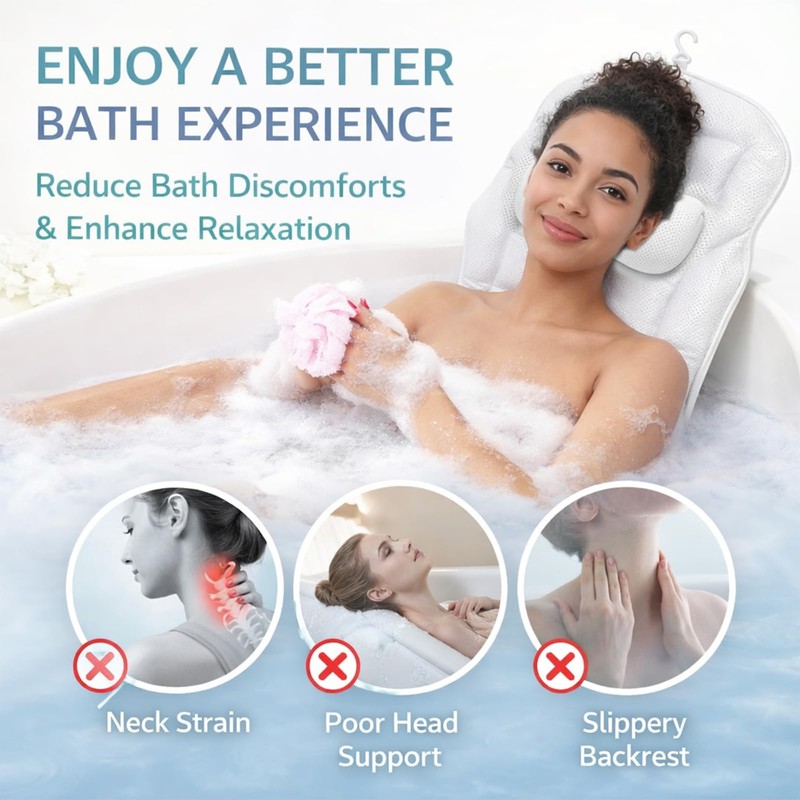 Full Body Bathtub Pillow with Lumbar Support, 5D Air Mesh