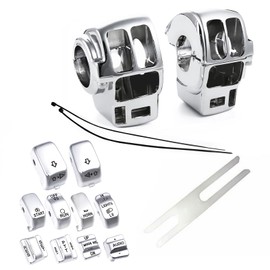 Chrome Switch Housings Caps Set Compatible with Harley Davidson Electra Glide Road King Tri Glide 1996-2013