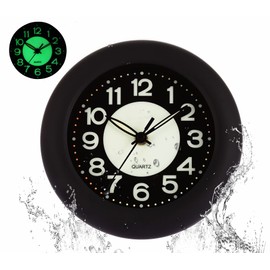 GXSTWU Watch Waterproof Bath Clock Luminous Silent Automatic Glow in the Dark Analog Wall Clock Table Clock for Bath Lavatory Courtyard Office Room Bedroom (Black)