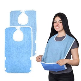 CATOR Pack of 2 Bibs for Adults, Seniors, Reusable, Washable, Adjustable, Waterproof, Terry Towelling Bibs, Easy to Clean with Crumb Catcher, Unisex Clothing Protection for Mother and Father