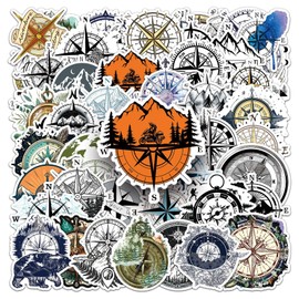 50PCS Compass Stickers,Compass Stickers,Teens Boys and Girls Sticker Pack Vinyl Skateboard Guitar Door Laptop Luggage Car Bike Water Bottle Birthday Party Supplies Stickers