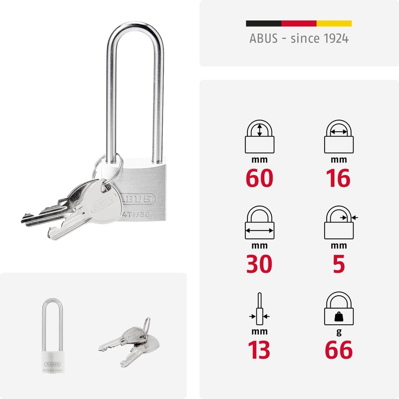 ABUS Titalium 64TI/30HB60 Padlock with High Shackle - Cellar Lock