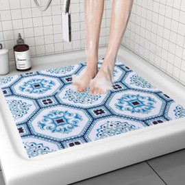 GOKTOW Non-Slip Shower Mat, 80 x 80 cm, Bath Mat Non-Slip with Drain, Soft PVC Loofah Non-Slip Mat, Bathtub, Quick Drying Bath Mat