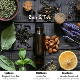 WAKISAKI Essential Oils & Fragrance Oil for Diffusers, Reed Diffuser Oil Refill, Home Scent & Fragrance, Diffuser Scents for a Refreshing Aromatic Space, by WAKISAKI, 0.34 Fl Oz (10 ml), Zen & Tea