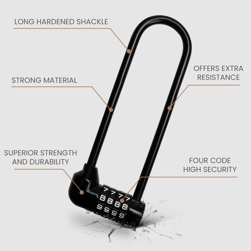 Kurtzy Combination Long Shackle Padlock - Long Gate Lock for