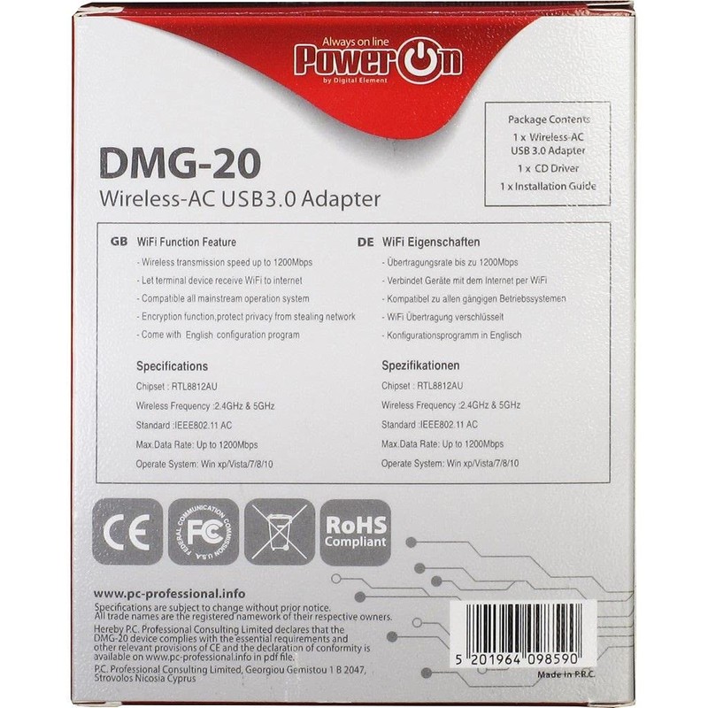 INTER-TECH DMG-20 WiFi Adap. USB-WLAN-Stick Fuer bis zu 1200Mbps.