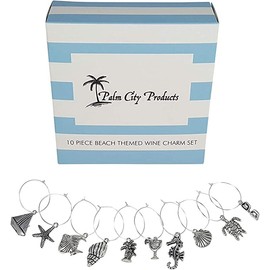 10 Piece Beach Themed Wine Charm Set