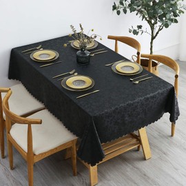 smiry Rectangle Table Cloth, Waterproof Heavy Duty Vinyl Tablecloths, Wipeable Washable Table Cover for Kitchen and Dining Room (Black, 60" X 84")