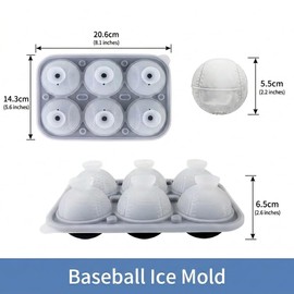 Baseball Sphere Ice Cube Mold,6-Cavity 3D baseball silicone molds,Blue, 1pc