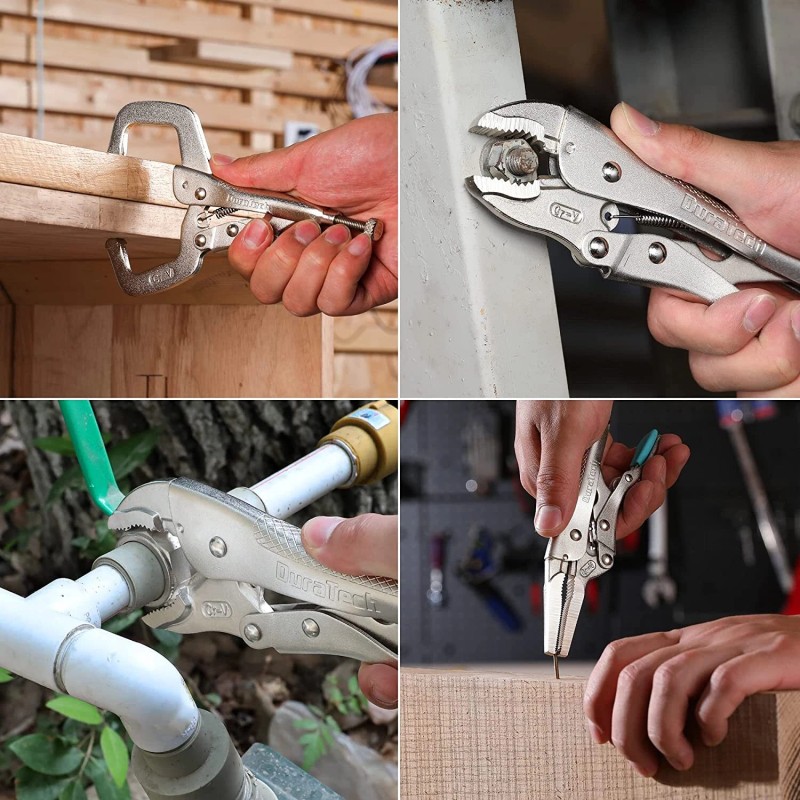 DURATECH 6PC Locking Pliers Set Long Nose Curved Jaw C-clamp