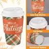 60 Set Fall Disposable Coffee Cups with Lids Sleeves, Autumn