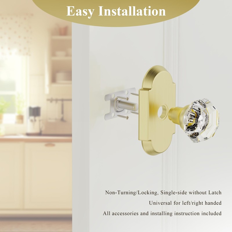 2 Pack Crystal Glass Dummy Door Knobs Interior Gold Half