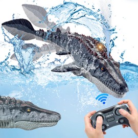 linzezon Remote Control Mosasaurus Dinosaur Toys for Kids, 2.4G Wireless Charging Simulation Dinosaur Spraying Shark Swinging with Light Mosasaurus Boys and Children Water Toy