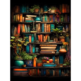 MjhRcll Diamond Painting Kits for Adults, Bookshelf Plant DIY 5D Diamond Art Kits for Adults Beginners Full Round Drill Diamond Dots Crystal Craft Kits for Home Wall Art Decor Gifts 12x16 inch