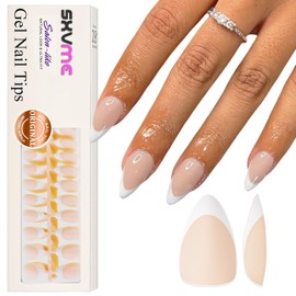 SXVME Gel French Tip Nails Short Almond Press on Nails White 300Pcs Pre-applied Tip Primer Natural Nude Fake Nails Extensions Kit for Women Girls DIY