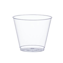 Clear Hard Plastic Cups/Tumblers [9 oz. Squat - 100 Count] Small Disposable Party Cocktail Glasses