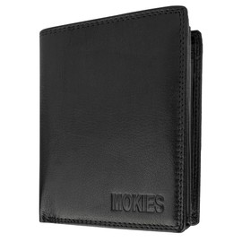 MOKIES Men's Leather Wallet - Extra Sturdy Double Stitching - Portrait Format with 9 Compartments - RFID - Wallet for Men - Wallet, black, Timeless