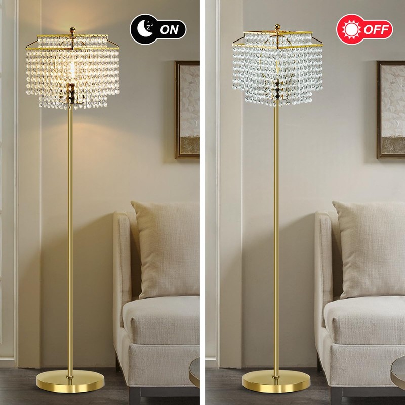 Luvkczc Gold Crystal Floor Lamp, 64" Tall Elegant Standing Lamp