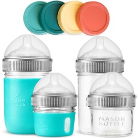 Mason Bottle Baby Glass Bottle & Breastmilk Storage Glass Set (8oz & 4oz, 4-Pack) - BPA Free, Non Toxic Glass Feeding Bottles for Babies