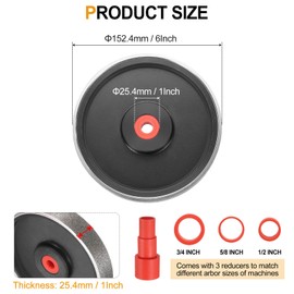 HARFINGTON Diamond Lapidary Wheel 6 Inch x 1 Inch with 1" Arbor Hole 60 Grit Jewelry Grinding Wheels with Reducers, for Stone, Marble, Gem, Glass, Ceramics, Crystal, Cemented Carbide, Steel