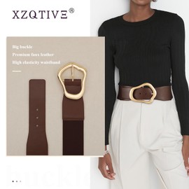 XZQTIVE Women Wide Elastic Waist Belt for Dresses Fashion Big Gold Buckle Stretchy Leather Waistband for Ladies
