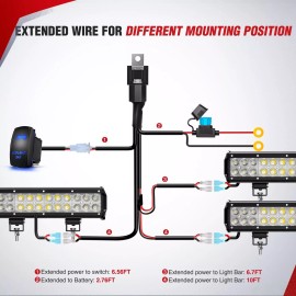 Nilight 16AWG LED Light Bar Wiring Harness Kit 12V On/Off Rocker Switch Panel - 16AWG Wiring Harness-3 Leads