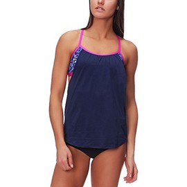 TYR Women's Santa Cruz Shea 2 in 1 Tank Swimming Top, Navy/Purple, Small