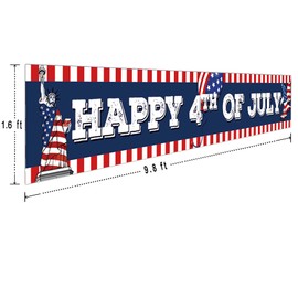 Large Happy 4th of July Banner, America Independence Day Banner, Memorial Day Decoration (9.8 x 1.6 ft)