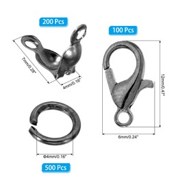PATIKIL Jewelry Making Accessories Set, 100 Pcs Lobster Clasp 200 Pcs Bead Tips Knot Covers 500 Pcs Open Jump Ring for Jewelry DIY, Black