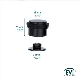 EVI Herrajes | Tope de Puerta | 24 x 20 mm | Base Roscada | Goma Negro | Acero Inoxidable | Lacado Negro | Incluye Tornillo + Taco de Sujeción | Mod. I-199/24-CBNG