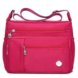 Crossbody Bags for Women, Multiple Pockets, Casual Women's Handbags and Crossbody Bags, Waterproof Nylon Messenger Bag, Lightweight Travel Purse, Anti-Theft Bag with Adjustable Strap, Pink (L)