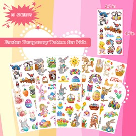 UVUXO Easter Temporary Tattoos for kids - 10 Sheets Easter egg and Rabbit Chick Temporary for Girls Boys Easter Birthday Party Supplies Gifts for Kids