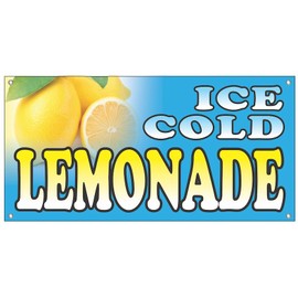 4 Less Co 2x4 Ft ICE COLD LEMONADE Banner Fabric Polyester Sign. with Grommets, bb