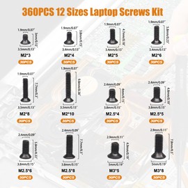 mankk 360PCS Laptop Screws 12 Sizes M2 M2.5 M3 Replacement Computer Tiny Screws Motherboard Screws with Screwdriver for Laptop PC Repair & DIY M-155-360PCS