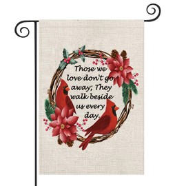 Red Parrot Memorial Garden Flag Remembrance They Walk Beside Us Every Day Yard Flag Sympathy Housewarming Welcome Gift (love don't go away)