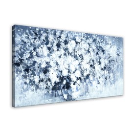 Canvas Wall Art Decor Modern Pictures Wall Decor Textured Wall Art Prints White and Blue Flower Wall Decor Artwork for Walls Botanical Wall Art Bedroom For Room Living Room Office Wall Decor 20x40 Inch