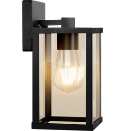 Outdoor Wall Light Fixtures, Exterior Waterproof Lanterns, Porch Sconces Wall Mounted Lighting with E26 Sockets & Glass Shades, Modern Matte Black Wall Lamps for Patio Front Door Entryway (Pillar)