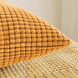 EMEMA Corduroy Granule Throw Pillow Covers Decorative Cushion Covers Square Soft Pellets Solid Pillowcase for Sofa Bedroom 18x18 Inch 2 Pieces Orange