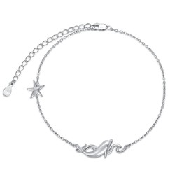 Dolphin Anklet Sterling Silver Ocean Animal Adjustable Foot Bracelet Anklet with Ocean Waves, Dolphin Gifts for Women Girls