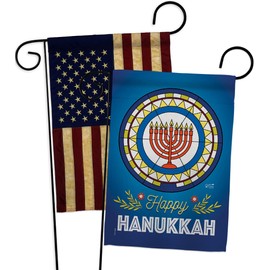 Hanukkah Porch Decor Chanukah Gifts American Flag Banner Pack Wall Art Patio Lawn Garden Room Decorations Outdoor Tapestry Yard Signs Stars David Hebrews Isreal Religion Jewish festival Made In USA