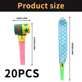 Pack of 20 horns party flours, children's birthday parties, noise maker toys, trumpet whistles toys, colourful paper trumpet for New Year party, birthday parties, festive occasions