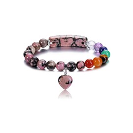 CrystalTears Rhodonite Chakra Healing Crystal Bracelet Natural 8mm Stone Bead Gemstone Bracelet Energy Heart Charm Anxiety Stretch Bracelets Jewelry Gift for Her Women Christmas