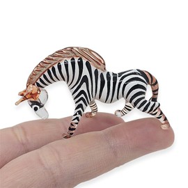 ChangThai Design Tiny 2¼" Black White Brown Bending Zebra - Miniature Hand Blown Painted Glass Zebras African Wild Horse Crystal Wildlife Animals Decorative Figures Collectible Figurines Décor Gifts