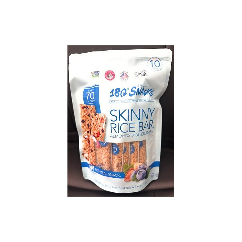 180 Snacks, Skinny Rice Bar, Almonds & Blueberries, 10 Bars