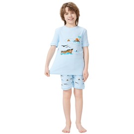 Kids Pajamas Hop Pajamas Set for Boys Childrens Cotton Pjs Short Sleeves (Blue,6)