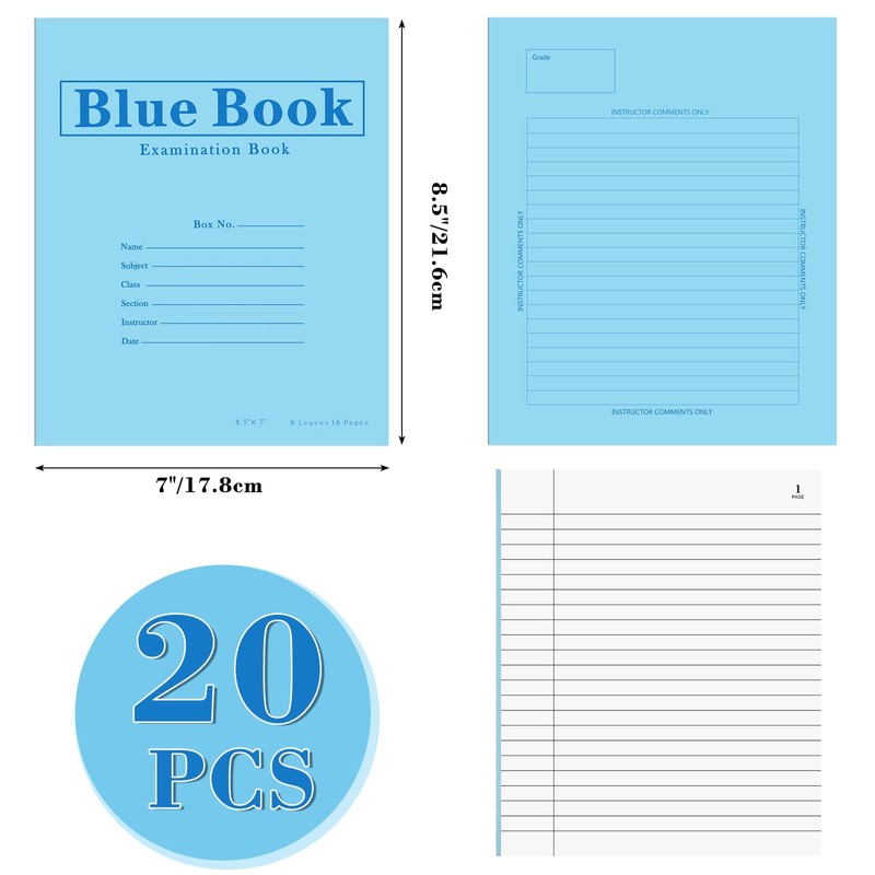 Skyygemm 20 Pack Exam Blue Book, 8.5" x 7", 8