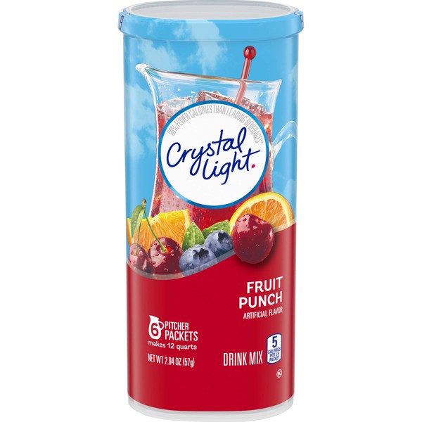 Crystal Light Sugar-Free Fruit Punch Low Calories Powdered Drink Mix 6 Count Pitcher Packets